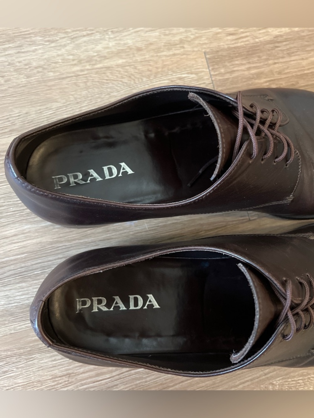 Prada Men's Dark Brown Leather Derby Dress Shoes - Picture 7 of 11